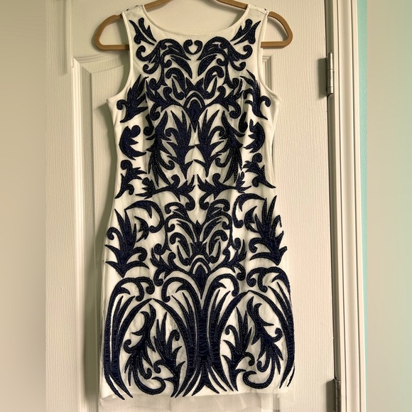 Aidan Mattox Dresses & Skirts - Aidan Mattox Beaded Navy & Ivory Mesh Dress